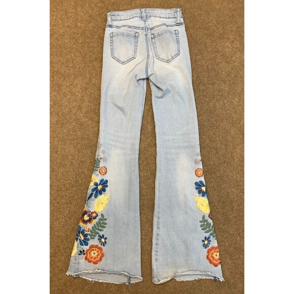 Simple Society Jeans Womens 00/23 Flare Embroidered Floral Festival Boho Stretch - Picture 2 of 8